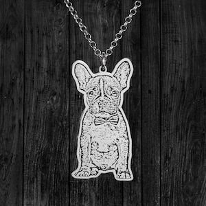 French Bulldog pendant necklace with personalized engraved name made in 1st Sterling Silver