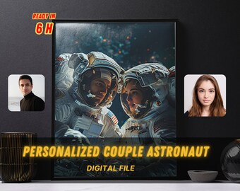 Personalized Couple Astronaut Portrait: Galactic Love Artwork (Digital Download)