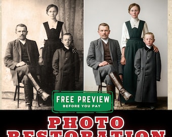 Custom Photo Restoration & Colorization, Fix Tears, Scratches (Digital File).