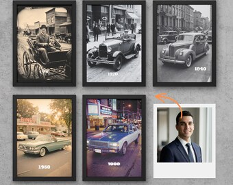 Custom Men's 5 eras Photo Edit: 1920s-1990s Vintage Style (Digital Files)