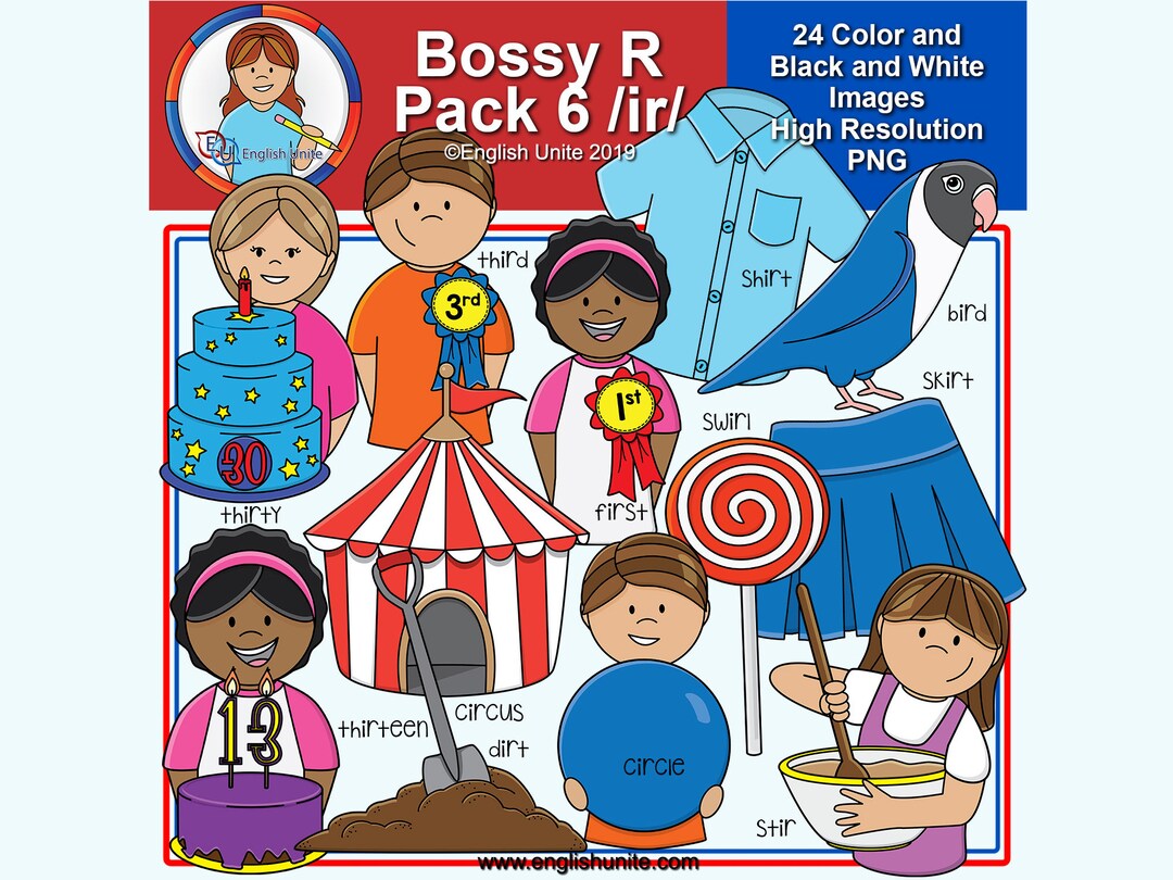 Clip Art R Controlled Vowels Bossy R Pack 6 IR Educational Phonics ...