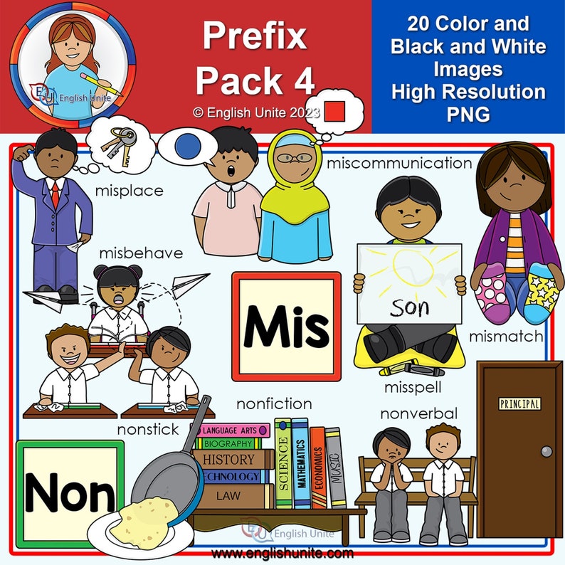 Clip Art Prefix Pack 4 non & Mis Educational Grammar - Etsy