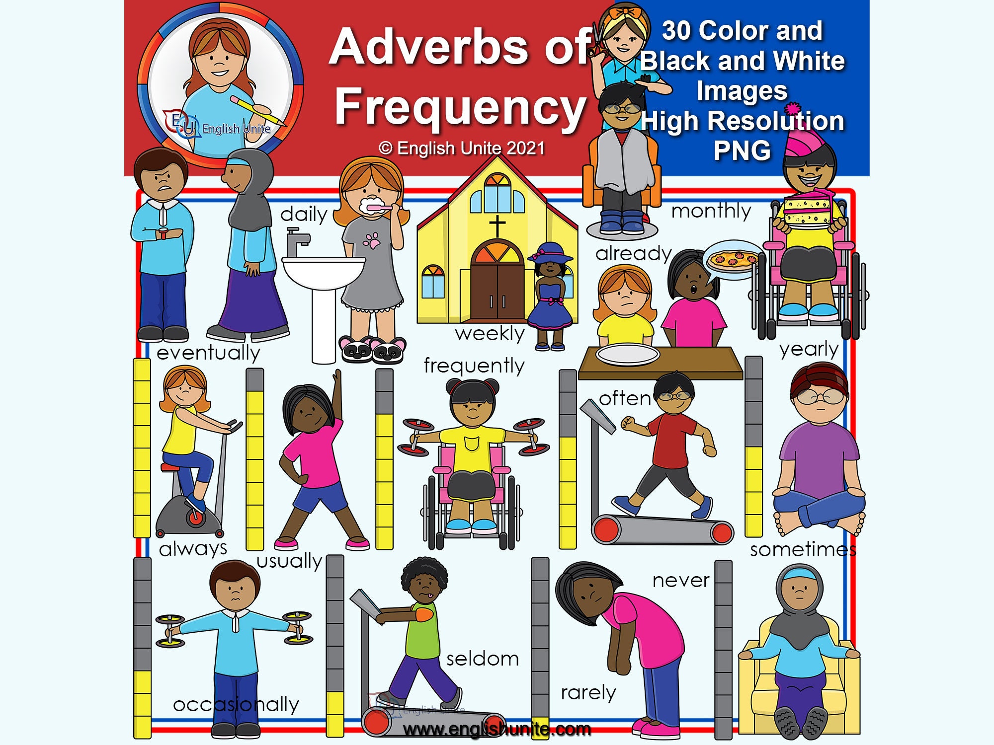 Clip Art Adverbs Pack 2 frequency Educational Grammar Graphics for  Teachers, Curriculum Developers, and Hand-crafted Goods - Etsy