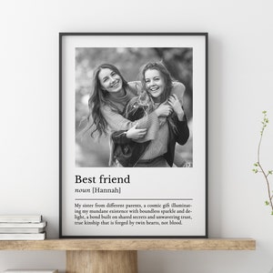 Custom Best Friend Print, Personalised Quote Gift, Besties Photo Poster, Picture Definition Wall Art, Bridesmaid Photo Gift, Best Man Gift