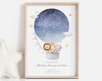Personalised Star Map Print, Baby's Birth Night Christening Gift