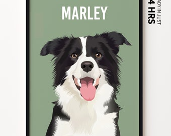 Custom Pet Portrait, Personalised Dog Illustration, Dog Cat Wall Art, Hand Drawn Pet, Pet Memorial Ideas, Digital,  Pet Christmas Gift, P1