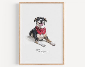 Custom Pet Portrait, Personalised Dog Illustration, Dog Cat Wall Art, Hand Drawn Pet, Pet Memorial Ideas, Digital, Christmas Gift, Pet Art