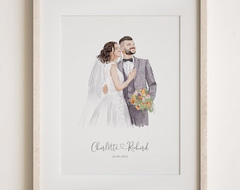Ritratto di matrimonio personalizzato - Dipinto da foto, regalo per il primo anniversario, regalo per lei/lui, regalo per coppia, regalo di fidanzamento, illustrazione disegnata a mano