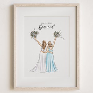 Impressão de pedido de casamento "Quer ser minha madrinha?", retrato personalizado, presente para chá de panela, lembrancinhas de casamento personalizadas, presente de casamento para melhor amiga