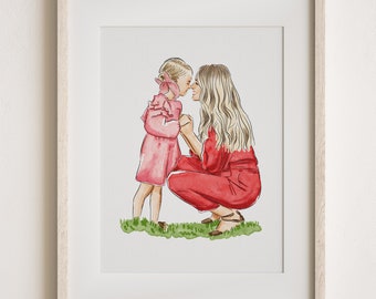 Mothers Day Gift, Watercolor Portrait, Mum Mummy Gift, Gift for Nan Nana, Grandmother Gift, Gift from Daughter, Nanny Gift, 1st Mothers Day