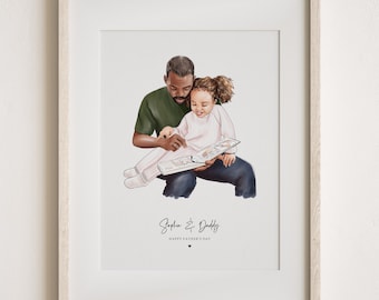 Handmade Dad Portrait, Personalized Watercolour, Father&#39;s Day Gift, Special Christmas Gift for Dad, Art from Photo, Dad and Child, Gift Him
