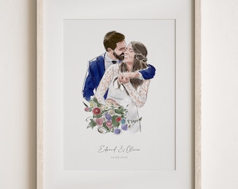Personalised Watercolour Portrait, Anniversary Present, Wedding Portrait, Painting from Photo, Wife Husband Gift, Valentines Day Gift
