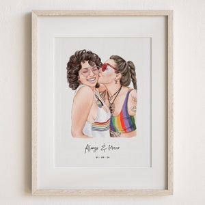 Benutzerdefinierte Liebhaber Porträt, Malerei vom Foto, Lesben Pride Wandkunst, Frauen Paar Poster, Gay Pride Geschenke, Gleichstellung und Vielfalt Kunst