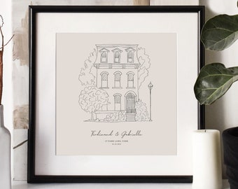 Hand getekende op maat gemaakte huisschets, nieuw huis cadeau, verjaardagscadeau, housewarming cadeau, kerstcadeau, cadeau-ideeën, makelaar cadeau, aangepaste kunst