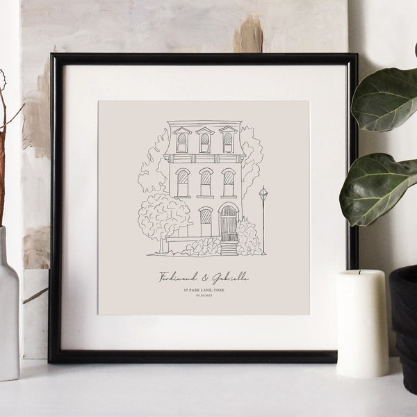 Hand getekende op maat gemaakte huisschets, nieuw huis cadeau, verjaardagscadeau, housewarming cadeau, kerstcadeau, cadeau-ideeën, makelaar cadeau, aangepaste kunst