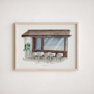 Unser erstes Datum Veranstaltungsort Porträt, benutzerdefinierte Aquarell Paar Zeichnung, Jubiläum Andenken, Valentinstag Geschenk für sie ihn, Restaurant Skizze