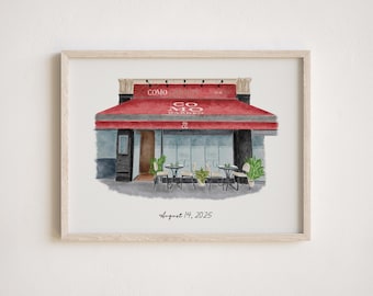 Custom Painting Watercolor Venue, Storefront Photo Illustration, Restaurant Wall Art, Bar Drawing, Boutique Sketch, Family Business Art Gift