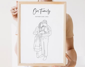 Personalised Mother and Daughter Print, Line Art Portrait, Birthday Gift For Mum, Custom Family, Personalized Gifts for Mom from Daughter