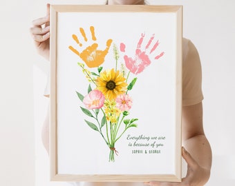 Personalised Mothers Day Gift, Gift for Mum, Custom Gift for Nana, Gift for Mummy, Mum Daughter Gift, Birthday Gift, Handprint Bouquet