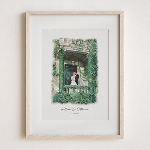 Aangepaste huwelijkscadeau, verjaardag paar schilderij, echtgenoot cadeau voor vrouw, verloving portret print, minimalistische aquarel tekening van foto