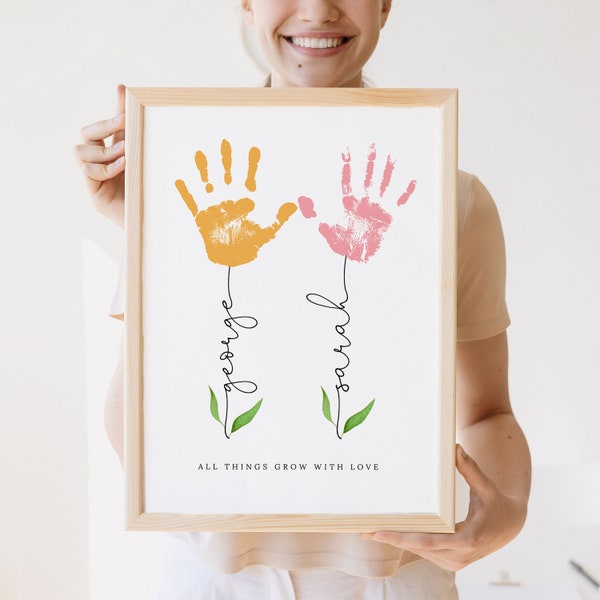 Moederdag handafdruk print, gepersonaliseerde moeder cadeau, DIY moeder's verjaardag, oppas ambachtelijke cadeau, baby aandenken handafdruk, kindercadeau voor mama