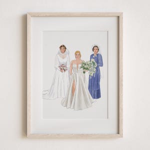 Custom Bride and Mother Portrait, Mother and Daughter Print, Mother of Bride Wedding Gift, 3 Generation Portrait Mom, Daughter, Grandmother