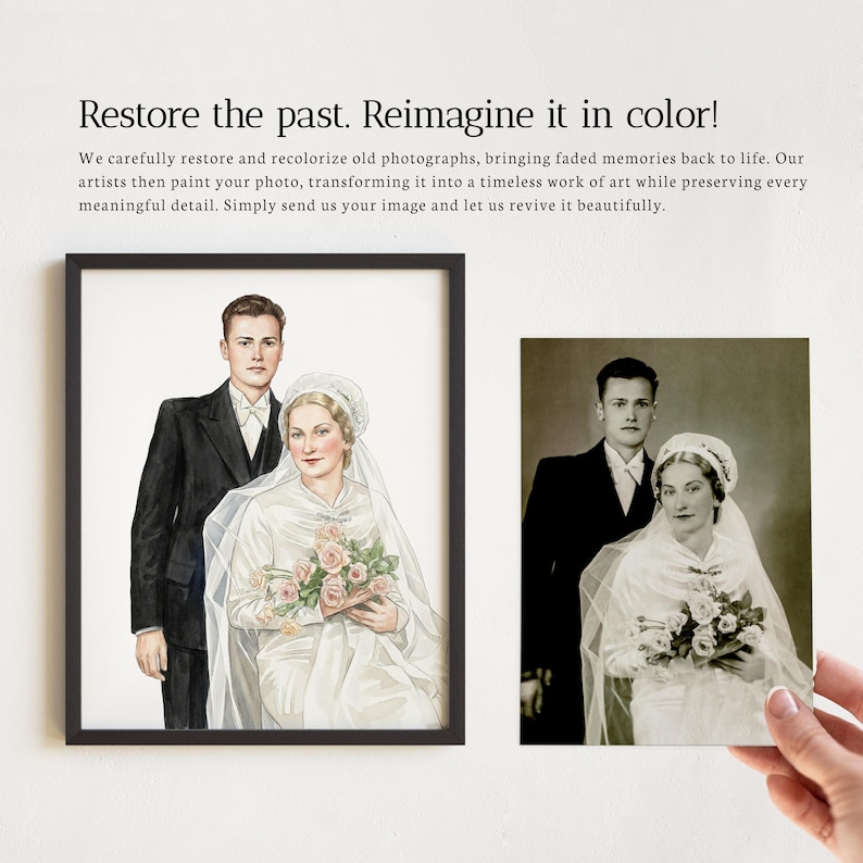 Retrato de propuesta de matrimonio, pintura fotográfica de compromiso, dibujo personalizado de novio y novia, retrato en acuarela, decoración para el hogar. imagen 8