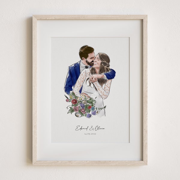 Personalised Watercolour Portrait, Anniversary Present, Wedding Portrait, Painting from Photo, Wife Husband Gift, Valentines Day Gift