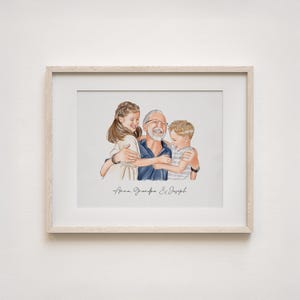 Personalized Grandfather Portrait, Hand-Drawn Artwork, Custom Grandpa Gift for Birthday, Father's Day Gift for Grandad, Gift from Grandkids