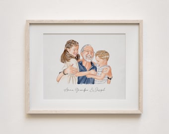 Personalized Grandfather Portrait, Hand-Drawn Artwork, Custom Grandpa Gift for Birthday, Father's Day Gift for Grandad, Gift from Grandkids