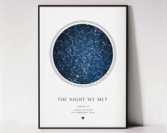 Star Map Personalised Framed Print, Night We Met Poster, Wedding Anniversary Gift, Celestial Map By Date, Custom Night Sky Constellation Art