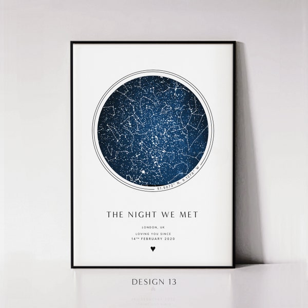 Star Map Personalised Framed Print, Night We Met Poster, Wedding Anniversary Gift, Celestial Map By Date, Custom Night Sky Constellation Art