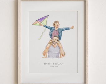 Custom Father's Day Portrait, Personalized Watercolour Portrait for Dad, Hand Drawn Gift, Memorable Family Art Piece, Portrait from Photo
