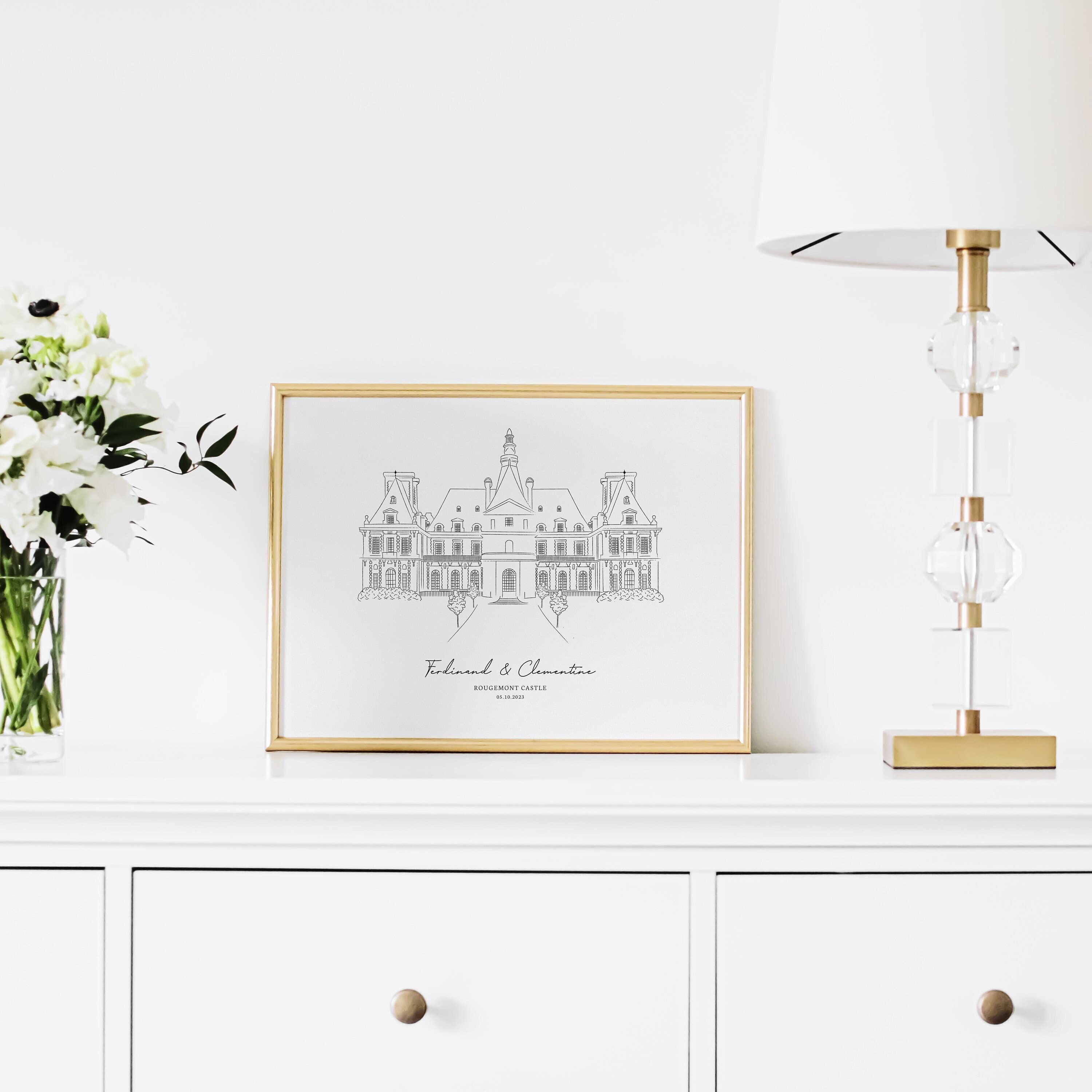 Hand Drawn Wedding Venue Print, Line Art Sketch, Wedding Gift, Wedding Anniversary Present, Personalised Couple Gift, Digital Custom Print