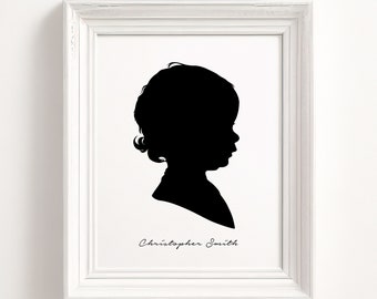 Custom Silhouette Portrait Print, Classic Family Portraits Gallery Wall Decor, Children Nursery Personalized Name Art, Parent Birthday Gift