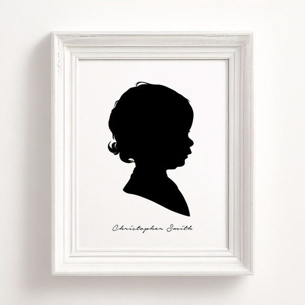 Aangepaste silhouet portret print, klassieke familieportretten galerij wand decor, kinderkamer gepersonaliseerde naam kunst, ouder verjaardagscadeau