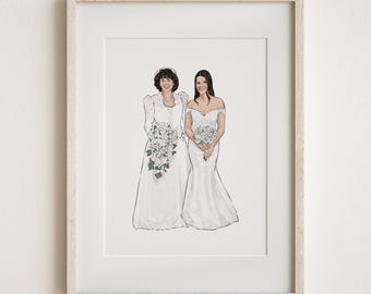 Generations-Hochzeitsporträt, Mutter der Braut Geschenk, benutzerdefinierte Hochzeitskleidmalerei vom Foto, Muttergeschenk von Tochter, Mutter zum Geburtstag