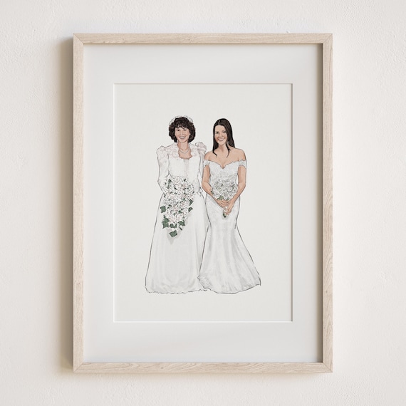 Generational Wedding Portrait, Mother Of The Bride Gift, Custom Wedding Dress Painting From Photo, Mother Gift From Daughter, Mom Birthday