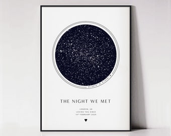 Star Map By Date Personalized Prints, Night We Met Special Date Poster, Wedding Anniversary Gift for Him, Valentines Day, Love Gift for Her