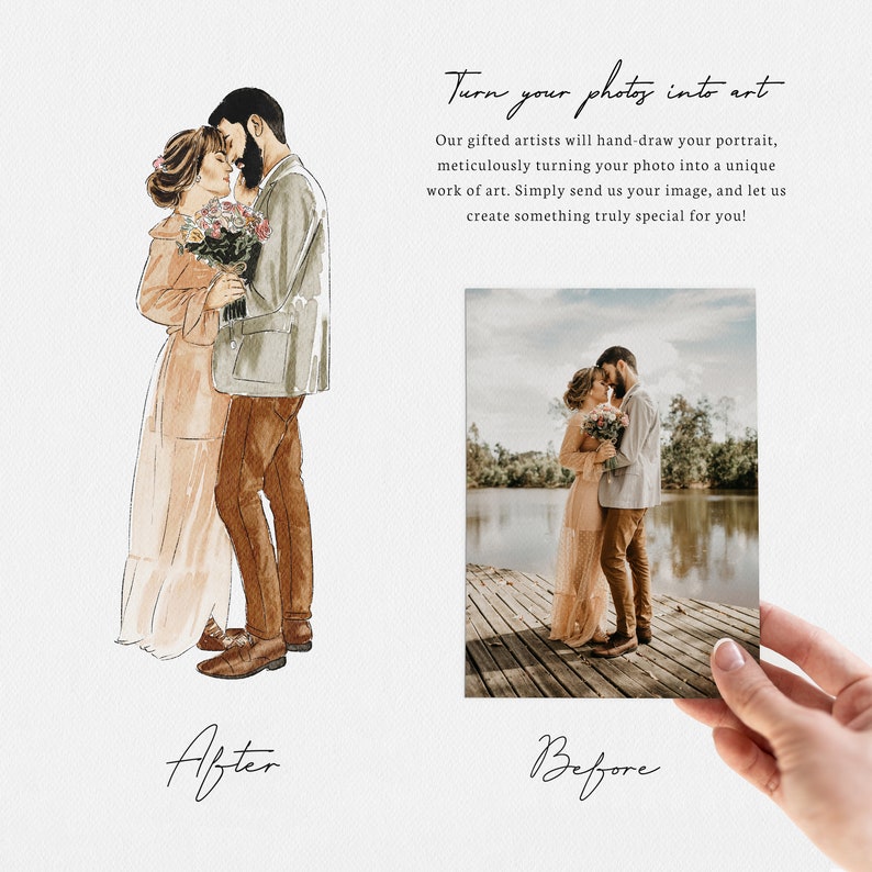 Personalised Watercolour Portrait, Anniversary Present, Wedding Portrait, Painting from Photo, Wife Husband Gift, Valentine's Day Gift image 7