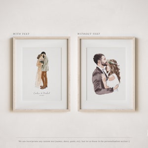 May include: Two framed illustrations of a couple embracing. The illustration on the left includes the text "Caroline & Michael" and the date "05.14.2023". The illustration on the right does not include text.