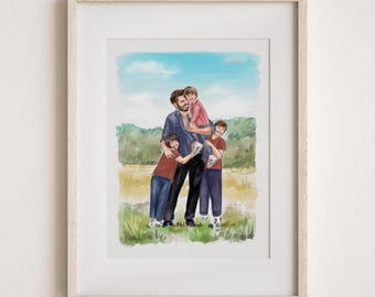 Father&#39;s Day Painting, Personalized Watercolour Art for Dad, Custom Family Portrait, Memorable Art, Dad and Girl Portrait, Gift for Him