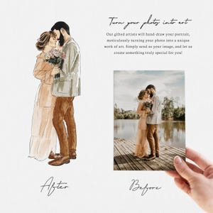 Custom Couple Portrait - Painting from Photo, 1st Anniversary Gift, Hand Drawn Illustration, Wedding Gift, Gift for Her Him, Engagement Gift image 2