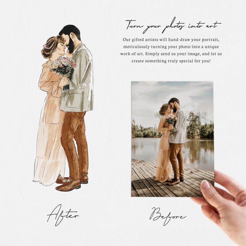 Custom Couple Portrait - Painting from Photo, 1st Anniversary Gift, Hand Drawn Illustration, Wedding Gift, Gift for Her Him, Engagement Gift image 2