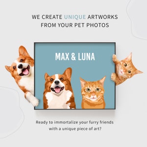 Custom Pet Portrait, Personalised Dog Illustration, Dog Cat Wall Art, Hand Drawn Pet, Pet Memorial Ideas, Digital, Christmas Gift, Pet Art image 2