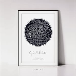 Impresión personalizada de mapa estelar, regalo personalizado de cielo nocturno, póster "Noche en que nos conocimos", regalo de aniversario de bodas, mapa celestial por fecha, arte de constelaciones