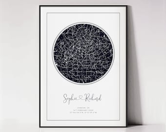 Star Map Personalized Print, Custom Night Sky Gift, Night We Met Poster, Wedding Anniversary Gift, Celestial Map By Date, Constellation Art