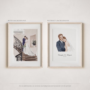 Puede incluir: Dos retratos en acuarela enmarcados. Uno representa a una pareja en una escalera, el otro un retrato de pareja. Ambos est&aacute;n en marcos de madera clara. El texto "Christopher & Margaret" y una fecha son visibles en el retrato.