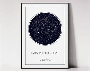 Custom Mothers Day Star Map, Framed Personalised Print, Stars Map by Date Sky Canvas, Mom Birthday Gift for Her, Family Constellation Poster