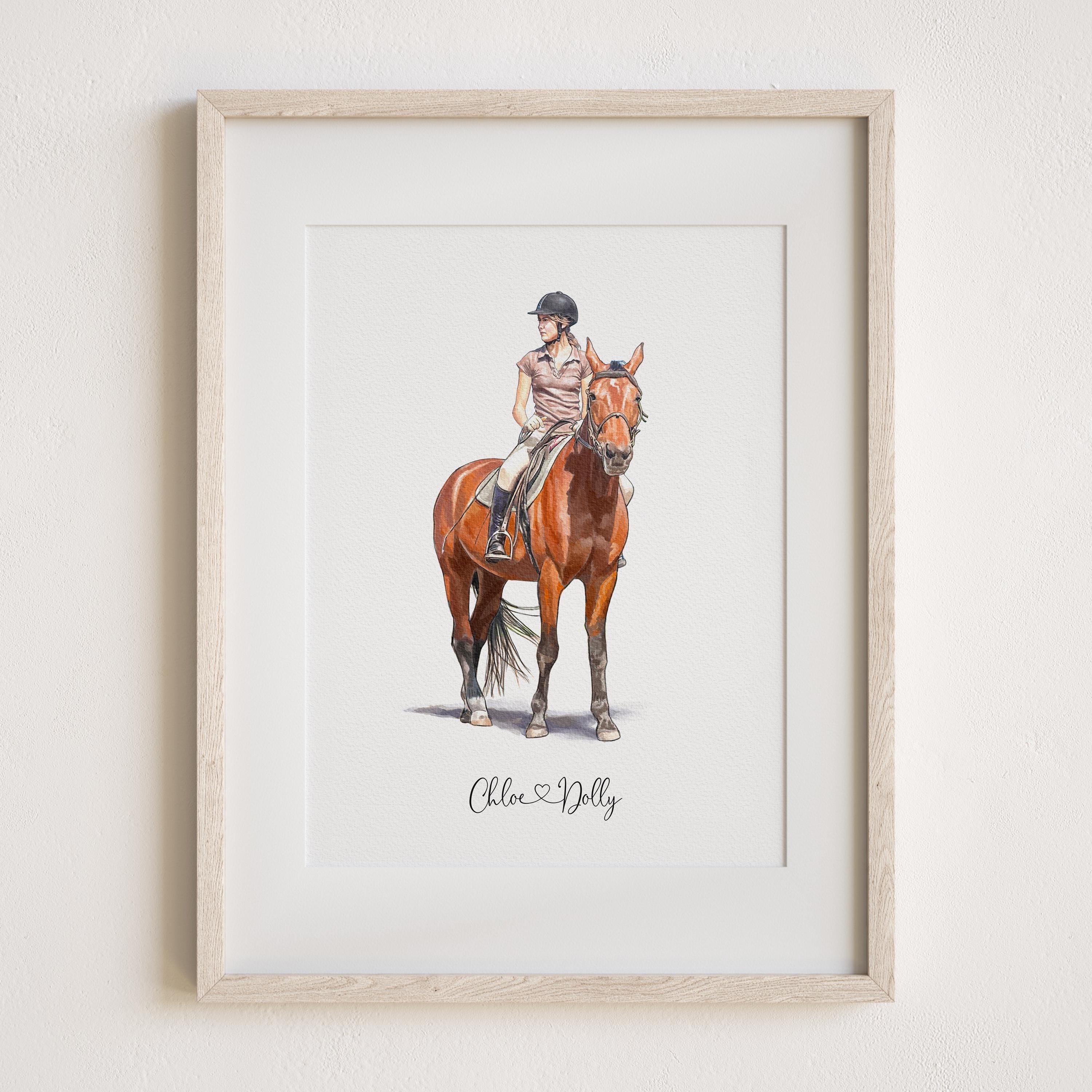 Horse and Rider Portrait, Custom Polo Painting, Racing Pet Art, Horse Boy Gift, Jockey Poster, Cowgirl Art, Horse Lover Decor, Friends Gift